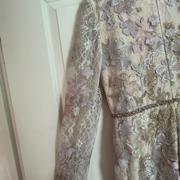 Mac Duggar Embellished High Neck Long Sleeve Dress in Nude 11329 Size 10 - Picture 7 of 11